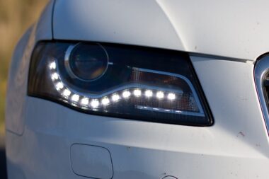 Car headlight illuminated